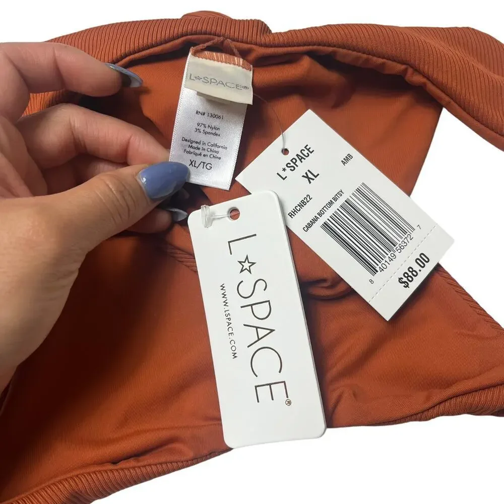 L*SPACE Cabana Bitsy Bikini Bottom Amber Burnt Orange Ribbed Stretch XL NEW - Picture 11 of 13